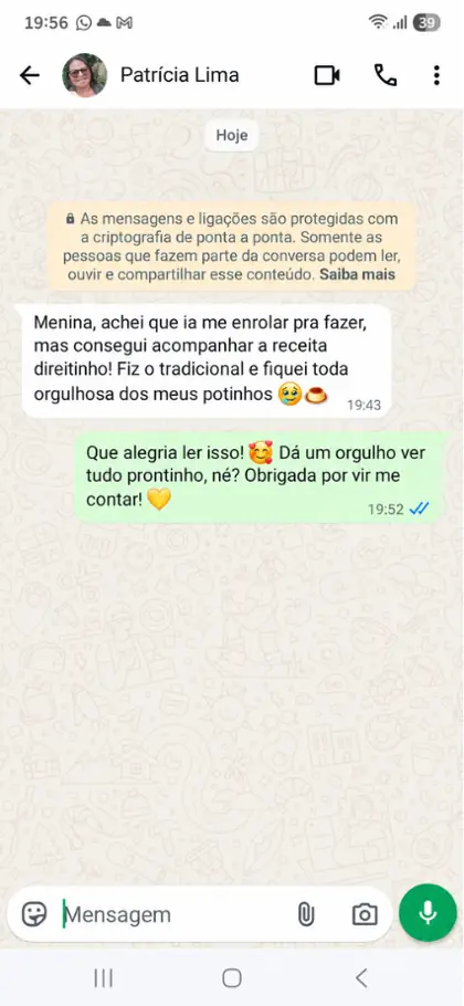 Print da conversa de Patrícia Lima no WhatsApp