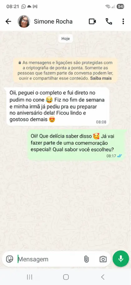 Print da conversa de 
 no WhatsApp