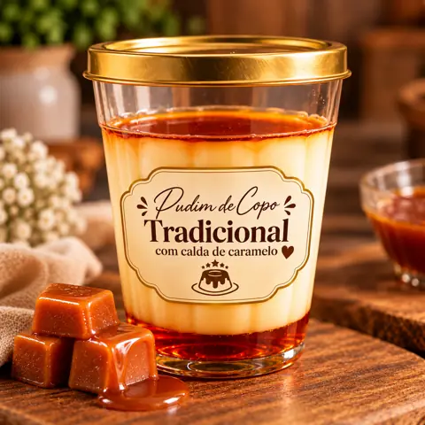 Pudim de copo de tradicional com calda de caramelo